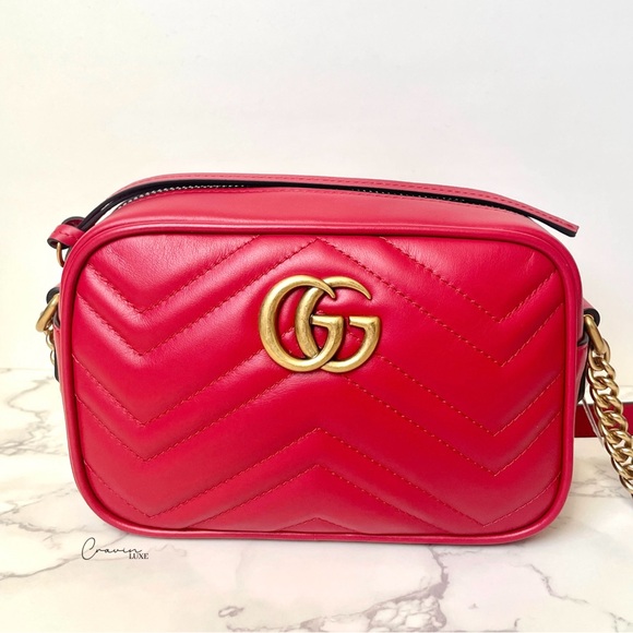 New Gucci Marmont GG Mini Shoulder Bag Leather Red - Picture 1 of 14